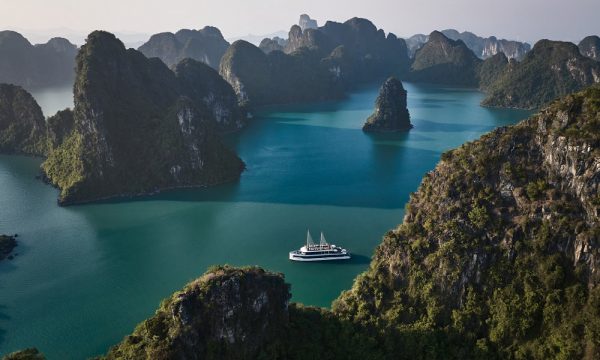 Panoramic view of Halong islands and Jade Sails Cruise.
