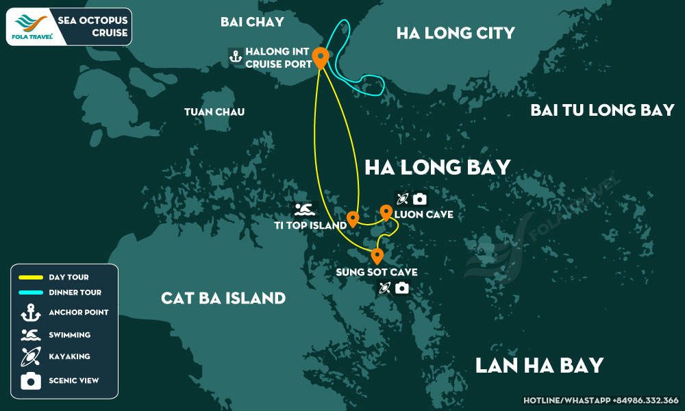 day and dinner tour itinerary of Sea Octopus Cruise Ha Long Bay