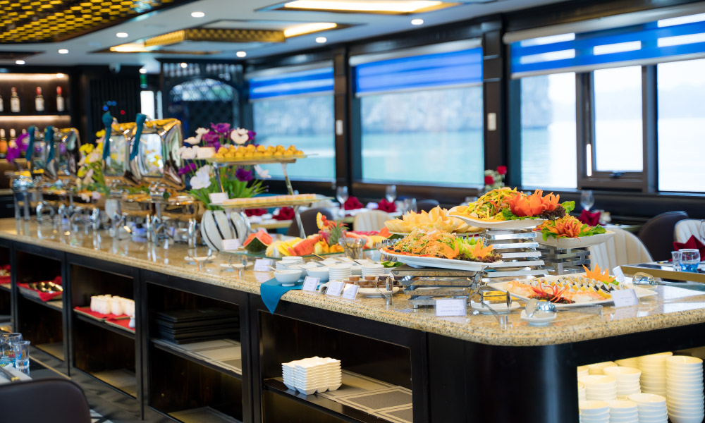 The buffet station in the La Casta Restaurant with many Vietnamese dishes.