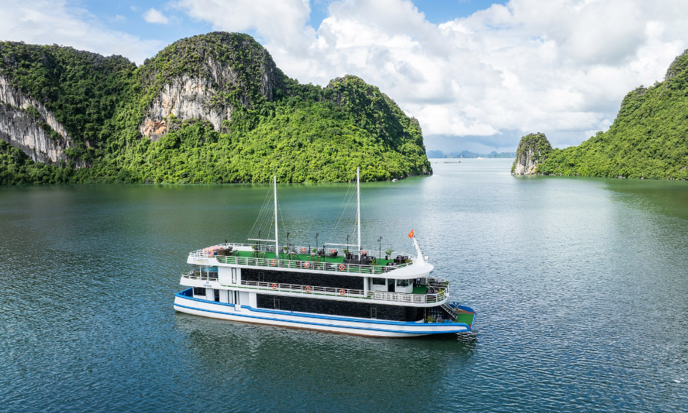 The Carnival Cruise sailing past Halong islands.