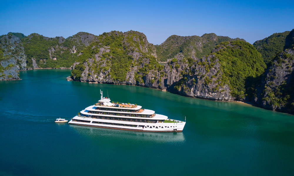 the elite of the seas cruising in halong bay passing islands