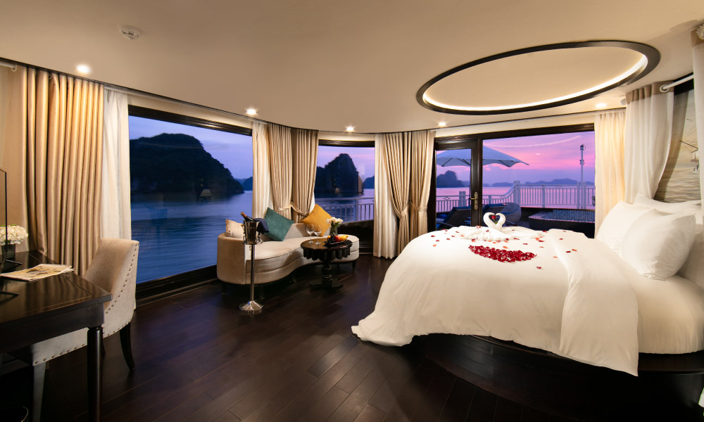 overview of the president suite on hermes cruise during sunset