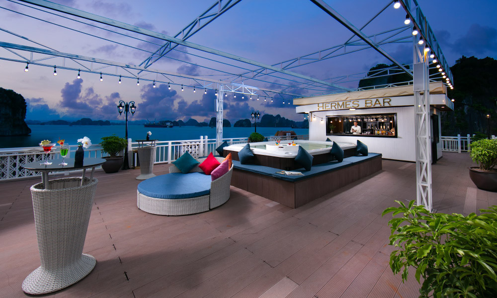 view of the hermes cruise sundeck during evening