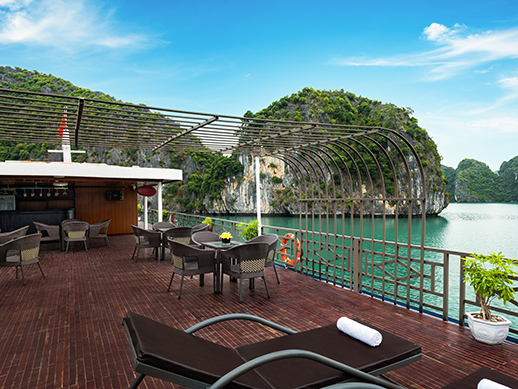 a corner of the sundeck with open view of halong bay islands