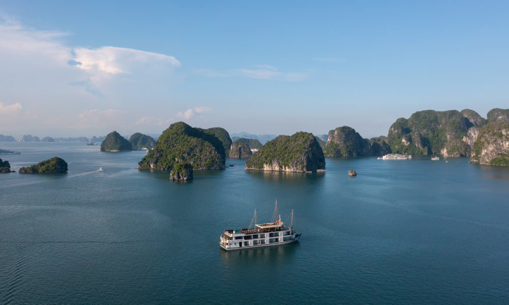 panorama of halong bay islands with mila cruise