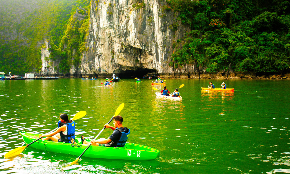 Kayaking activity around Luon Cave.