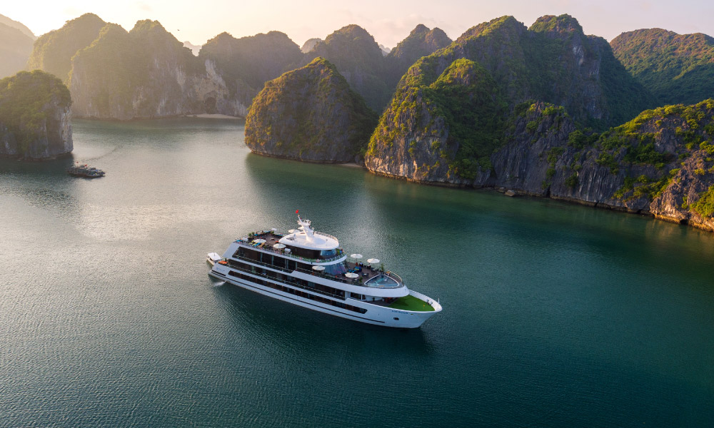 the stellar of the seas cruise sailing past halong bay mountains