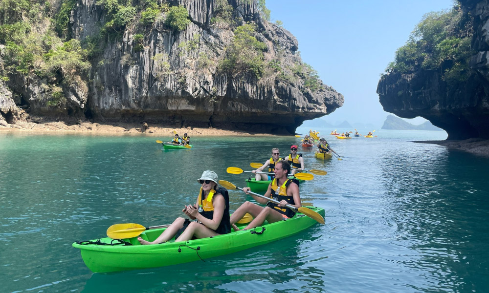 Kayaking activities in the bay