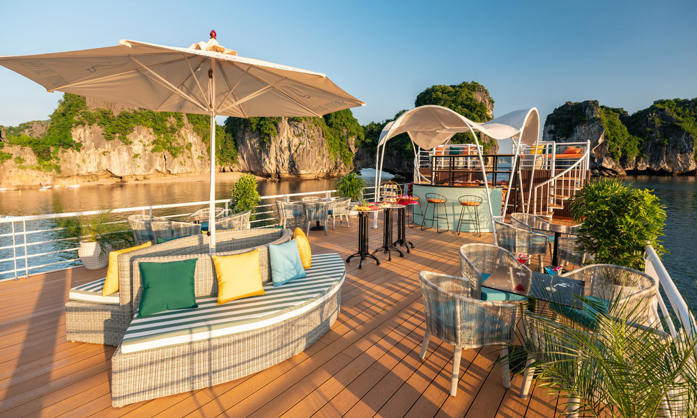 colorful decoration on the sundeck with pillows and sofas