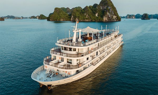 The Ambassador Signature Cruise in the middle of Halong Bay.