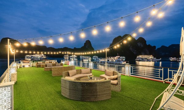 the sundeck of aqua elegance cruise at night