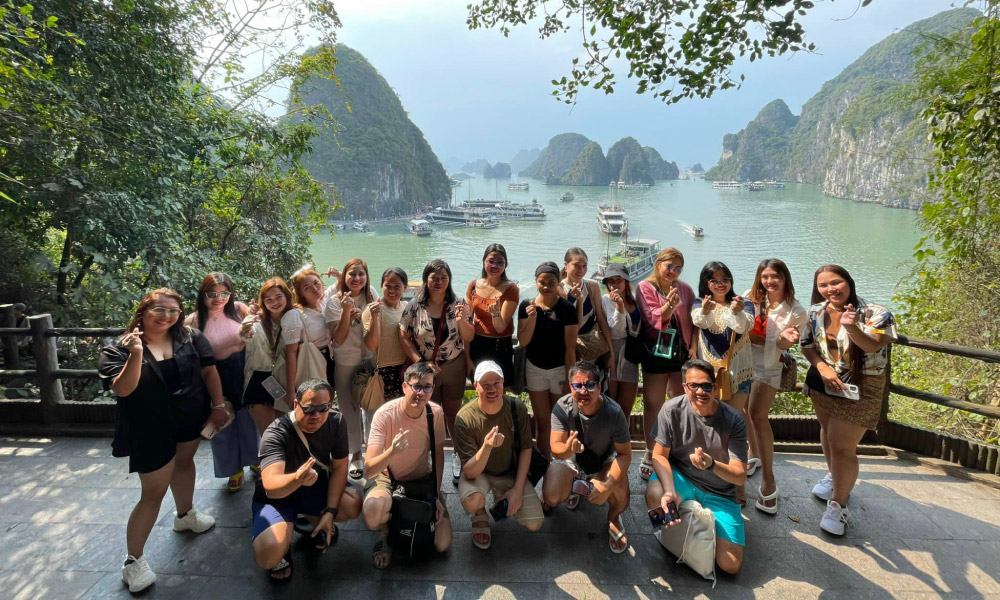 guests photo on ti top peak in halong bay