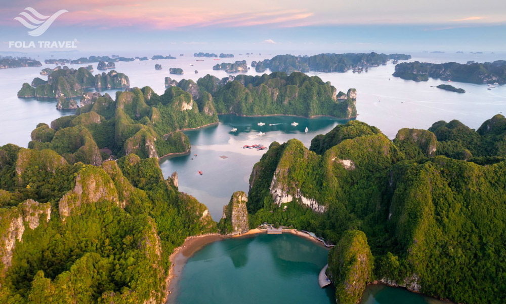 Panorama of Bai Tu Long Bay island during the afternoon.