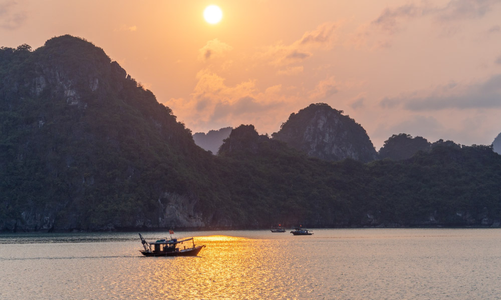 View of Halong Bay during sunset