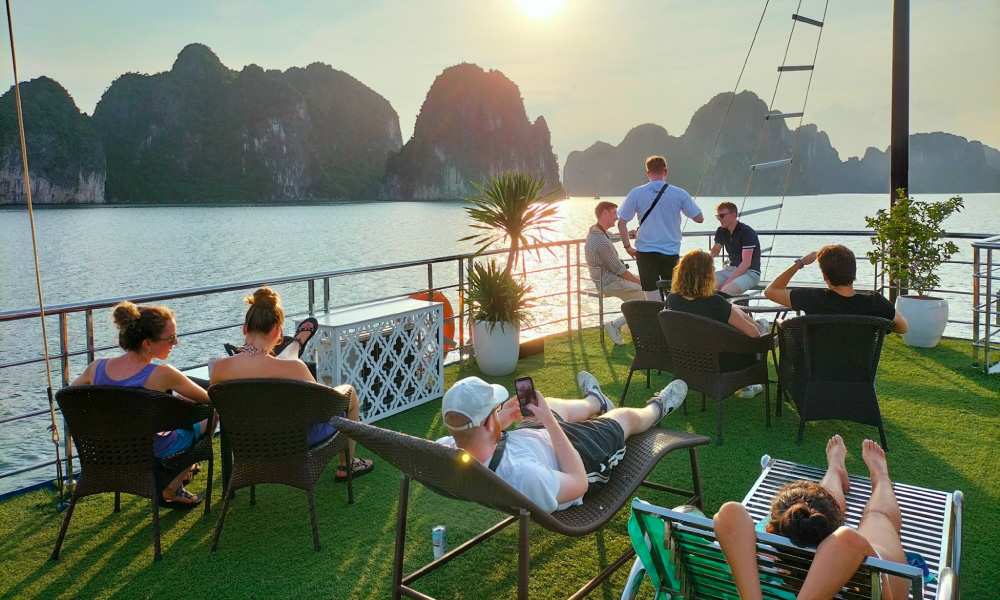 The sundeck of Hercules Luxury Cruise with many people having fun.