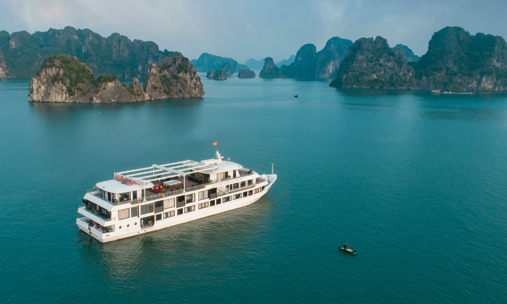 The Athena Royal cruising in Halong Bay.