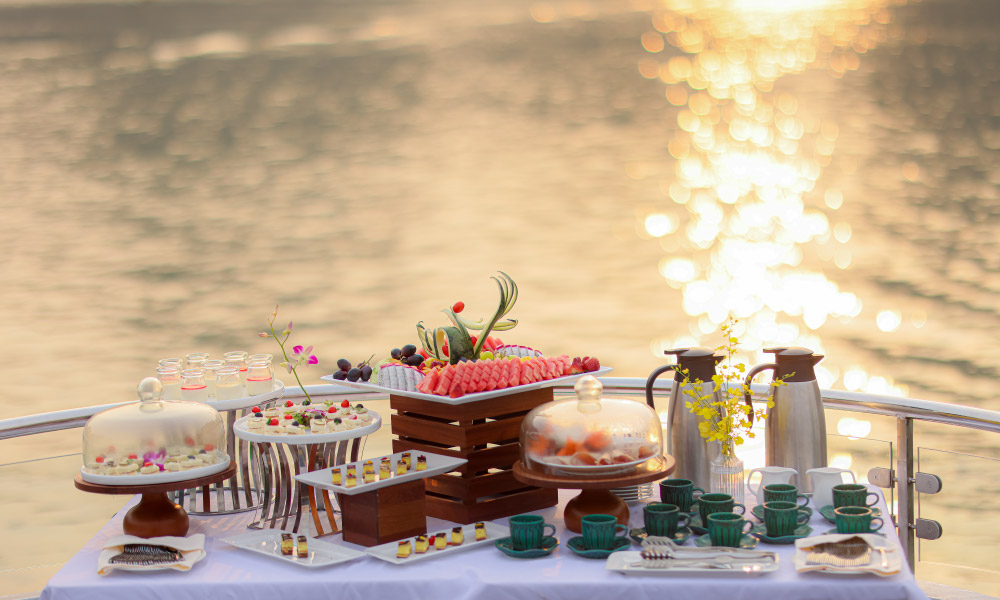 sunset party with snacks and fruits