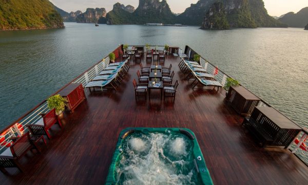 the sundeck of lily luxury cruise with a jacuzzi