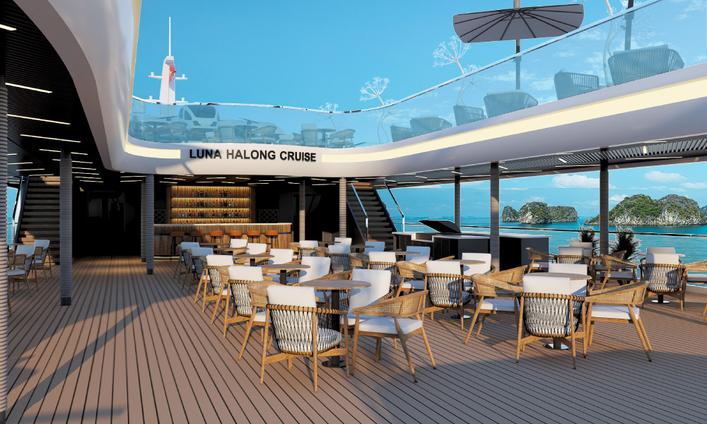 the sundeck of halong luna cruise from the side