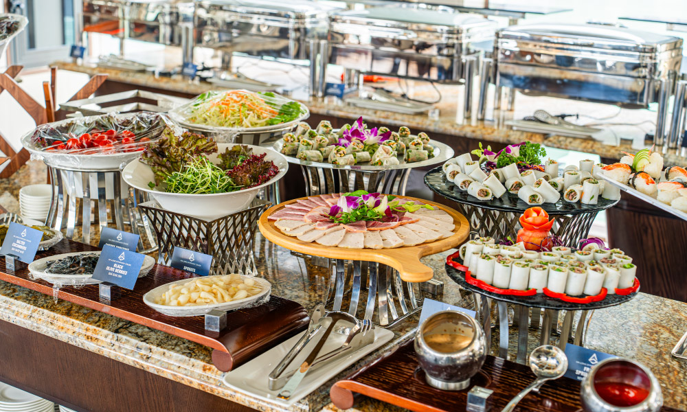 buffet line on symphony cruise with salads