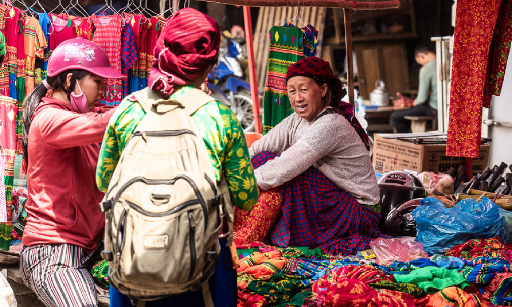 A stall selling clothes in Ha Giang Market.