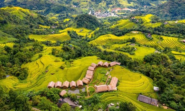 View of Ha Giang rice terraces from above.