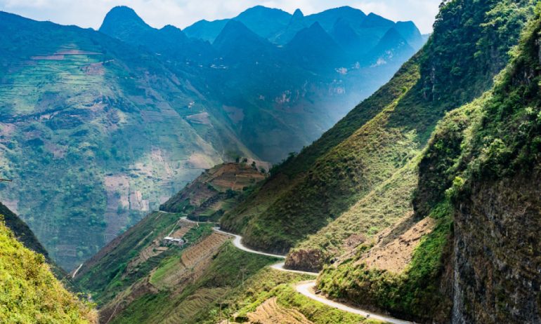 A road on the mountains of Ha Giang panorama.