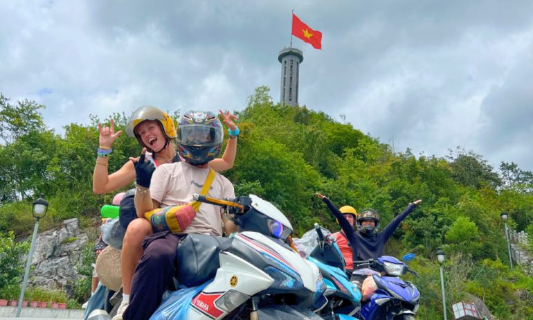 Peole on motorbikes in Ha Giang.