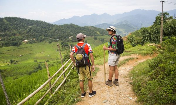 Two people trekking in Sapa.