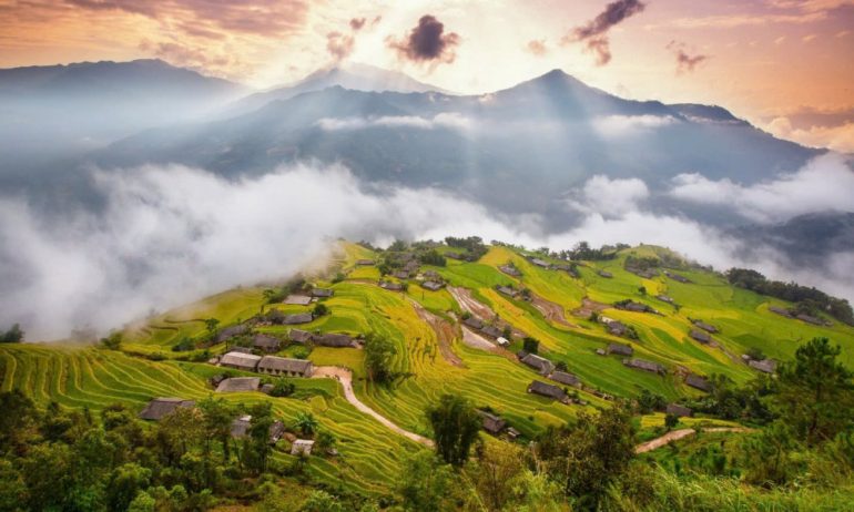 Panorama of Hoang Su Phi rice terraces.