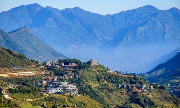 Sapa town under the mountains.