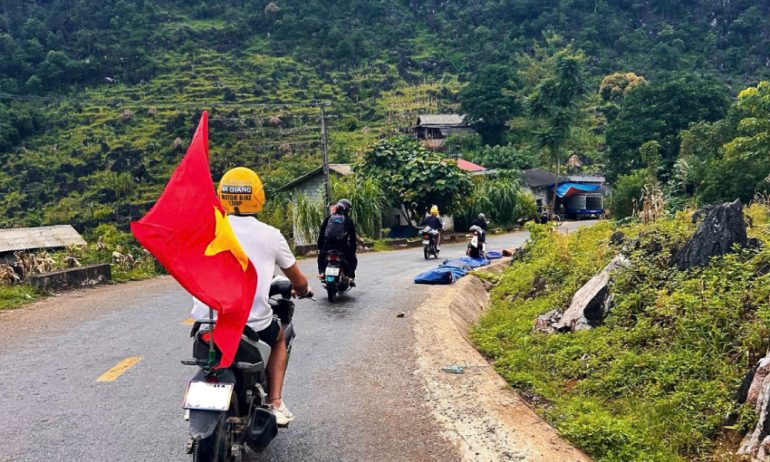 Ha Giang Loop with motorbikes on the road.