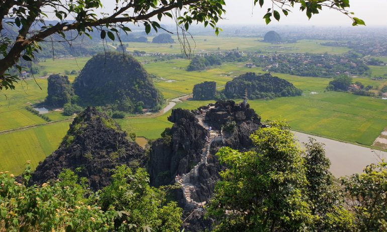 View of Hang Mua Ninh Binh and the rice fields in Tam Coc.