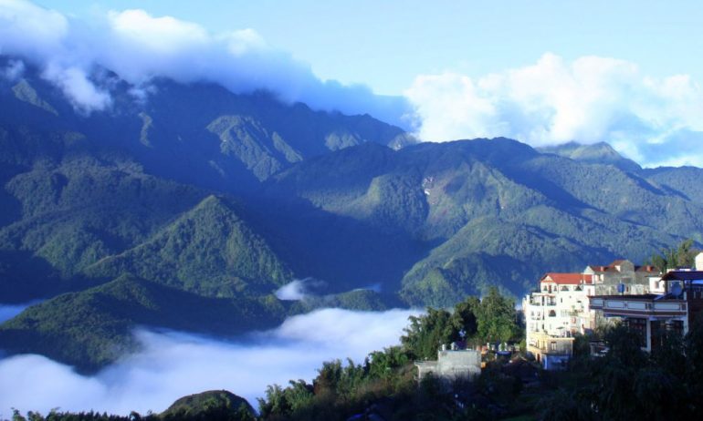 Overview of houses on Sapa mountains.