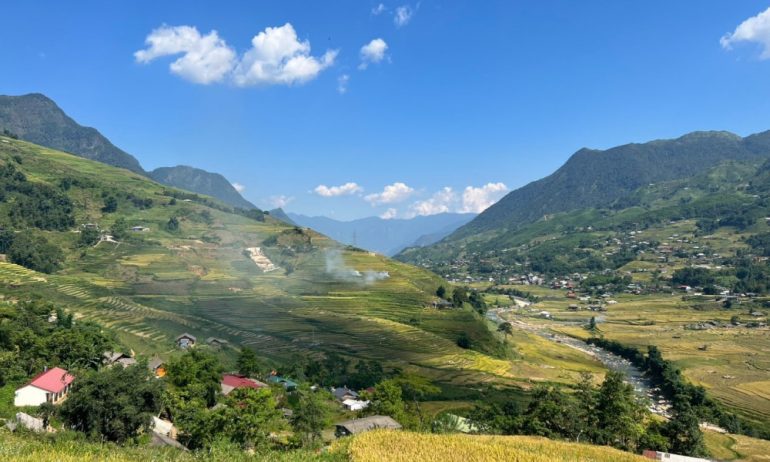 Rice terraces on the hills and the valley of Sapa.