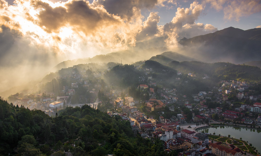 Panoramic view of Sapa town from the top of Ham Rong mountain.