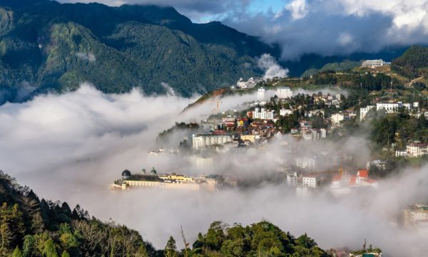 Sapa Town submerged in clouds.