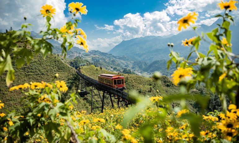 A train on the mountains in Sapa.