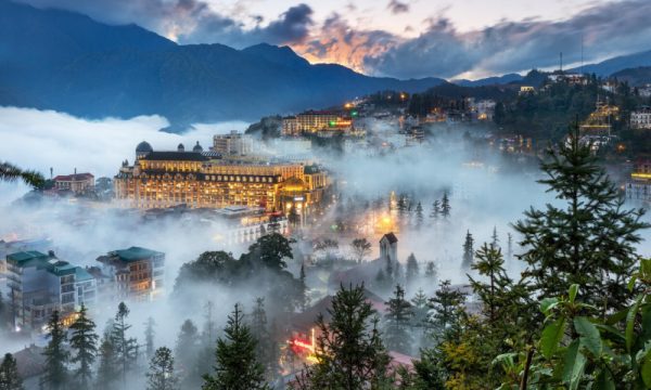 Overview of sapa town in the evening.