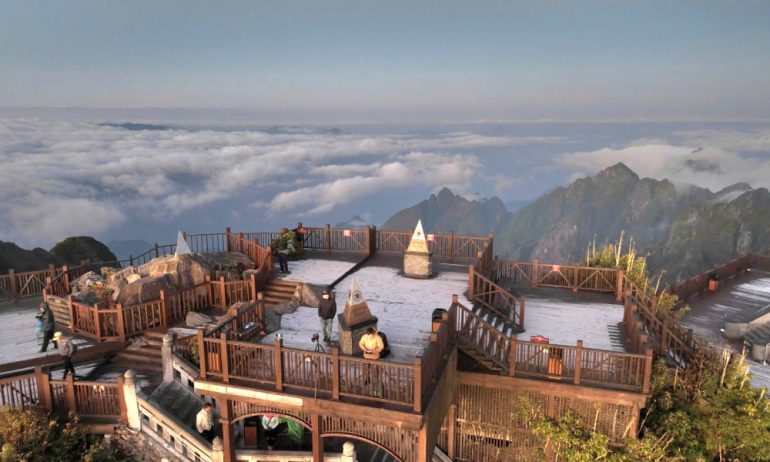 Sapa mountains and sky view on top of fansipan summit.