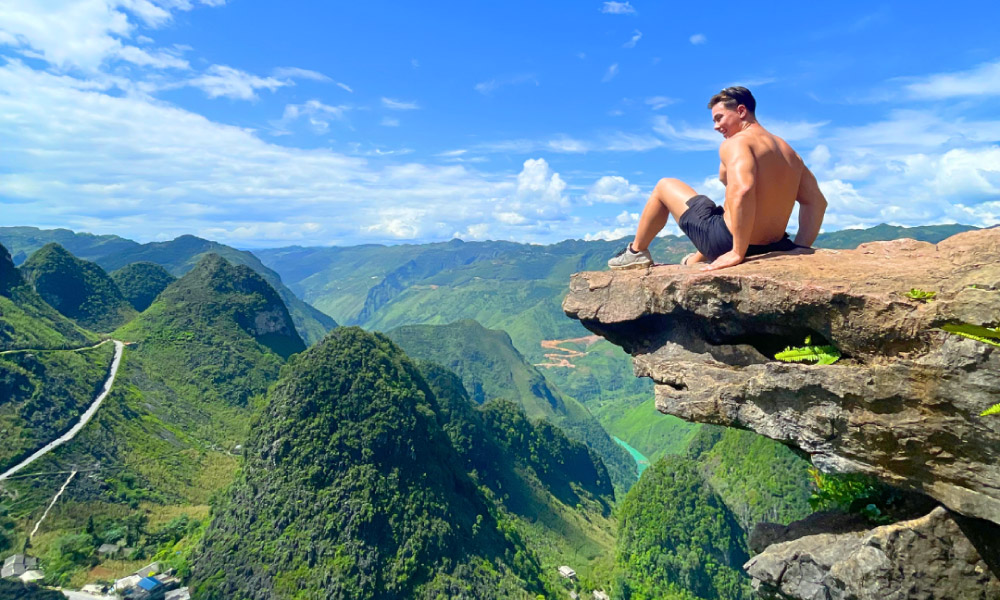 View of Ha Giang loop and river from the sky walk.