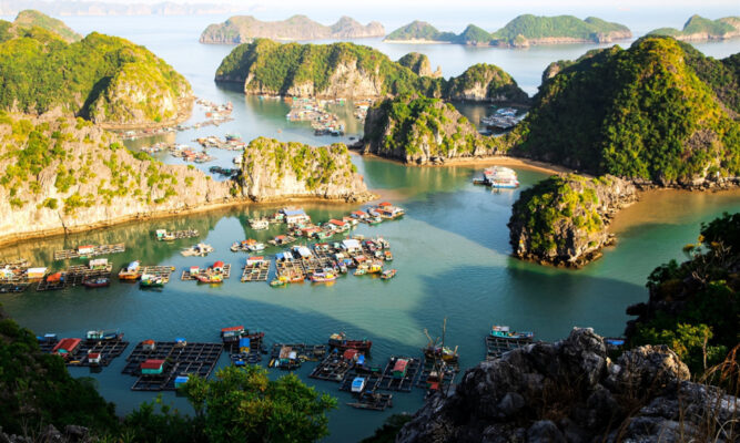 Colorful houses in Cai Beo Fishing Village.