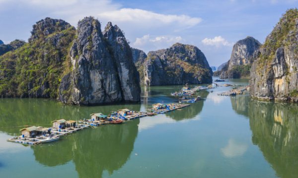 Panorama of Vung Vieng Fishing Village in Bai Tu Long Bay.