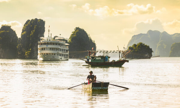 A cruise coming to Cua Van Fishing Village.