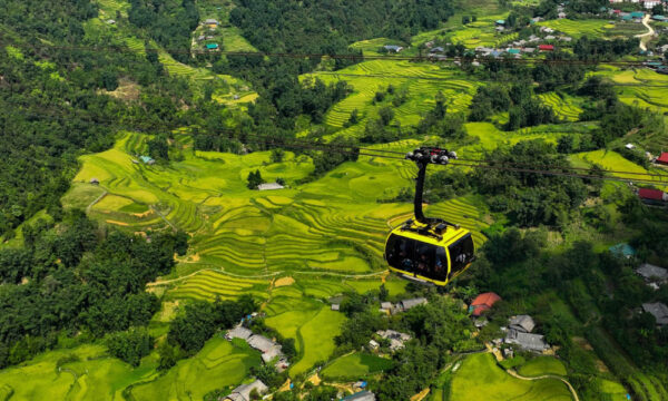 Fansipan cable car through Sapa valley.