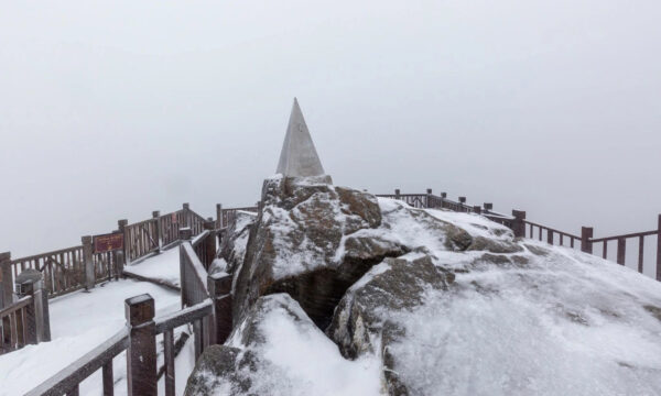 Fansipan summit in snow.