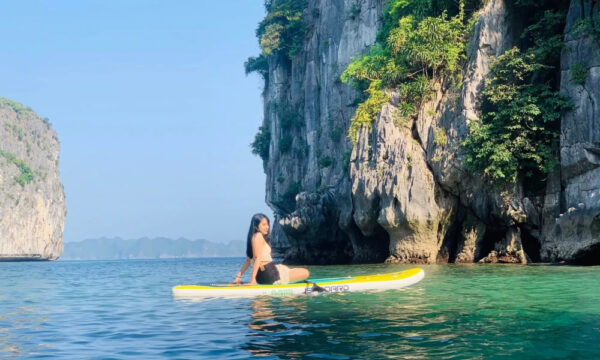 A girl on a kayak in the Frog Lagoon.
