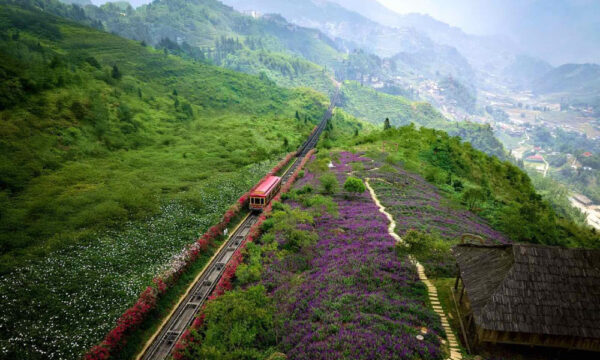 Funicular train through sapa valley.