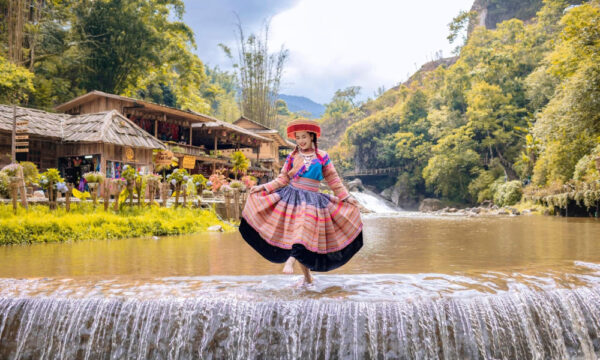 Sapa guest on Cat Cat Village waterfall.