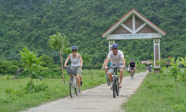 Guests cycle through Viet Hai gate.